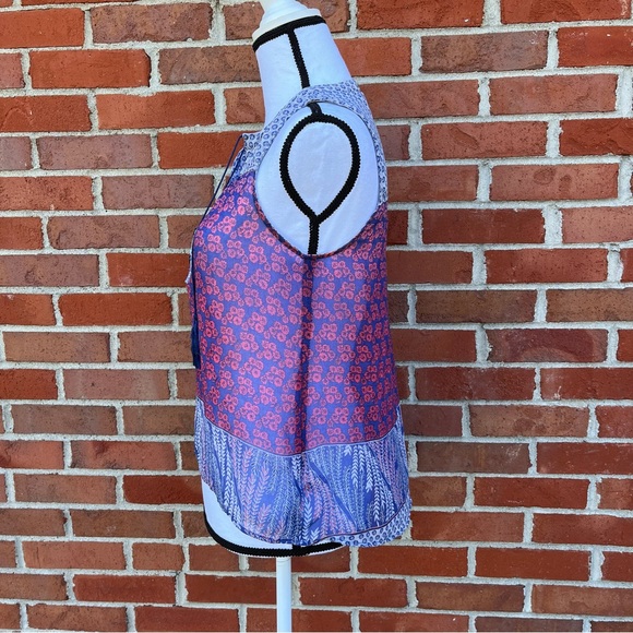 Lorimer NYC Semi Sheer Floral Print Sleeveless Boho Top With Tassels Womens XS - Picture 3 of 7